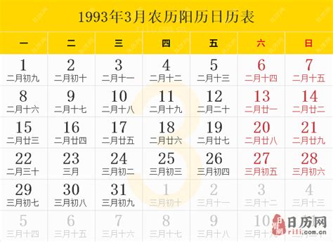 93年农历|1993年农历阳历表 1993年农历表 1993年日历表